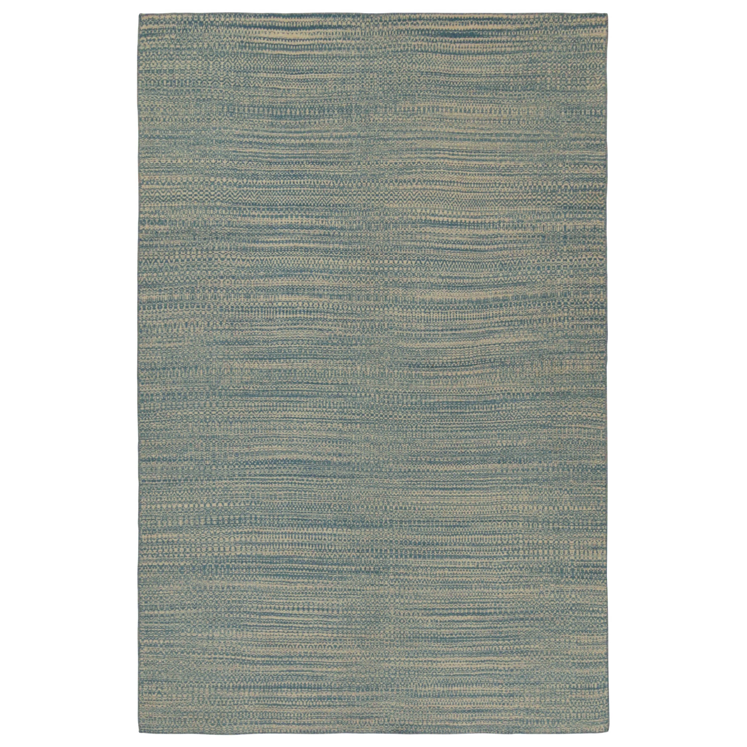 Rug & Kilim’s Contemporary Persian Kilim in Blue and Beige Stripes For Sale