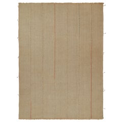 Rug & Kilim’s Contemporary Kilim in Sandy, Solid Beige-Brown with Pink Accents