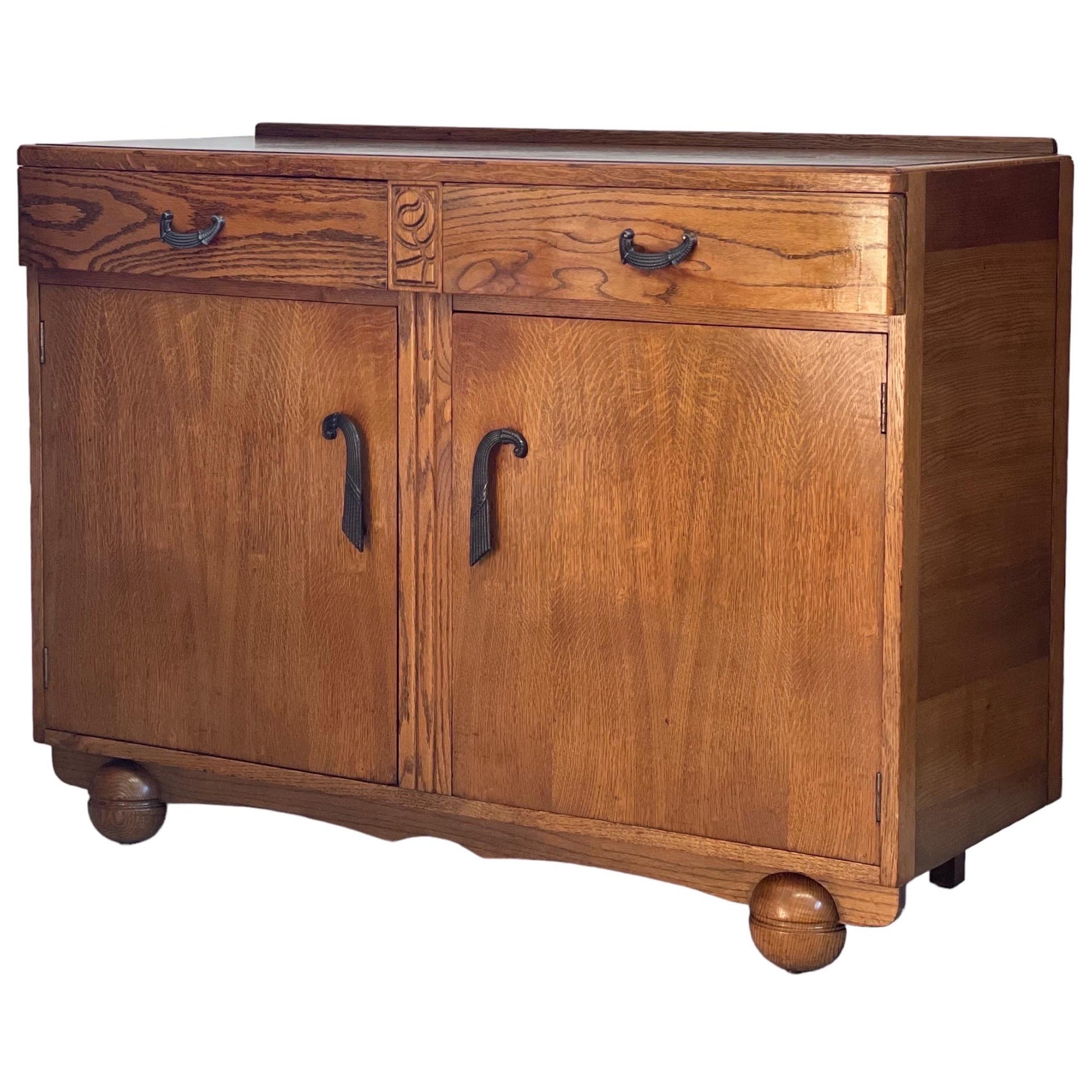 Antique Art Deco Sideboard Buffet Server with Dovetail Drawers For Sale