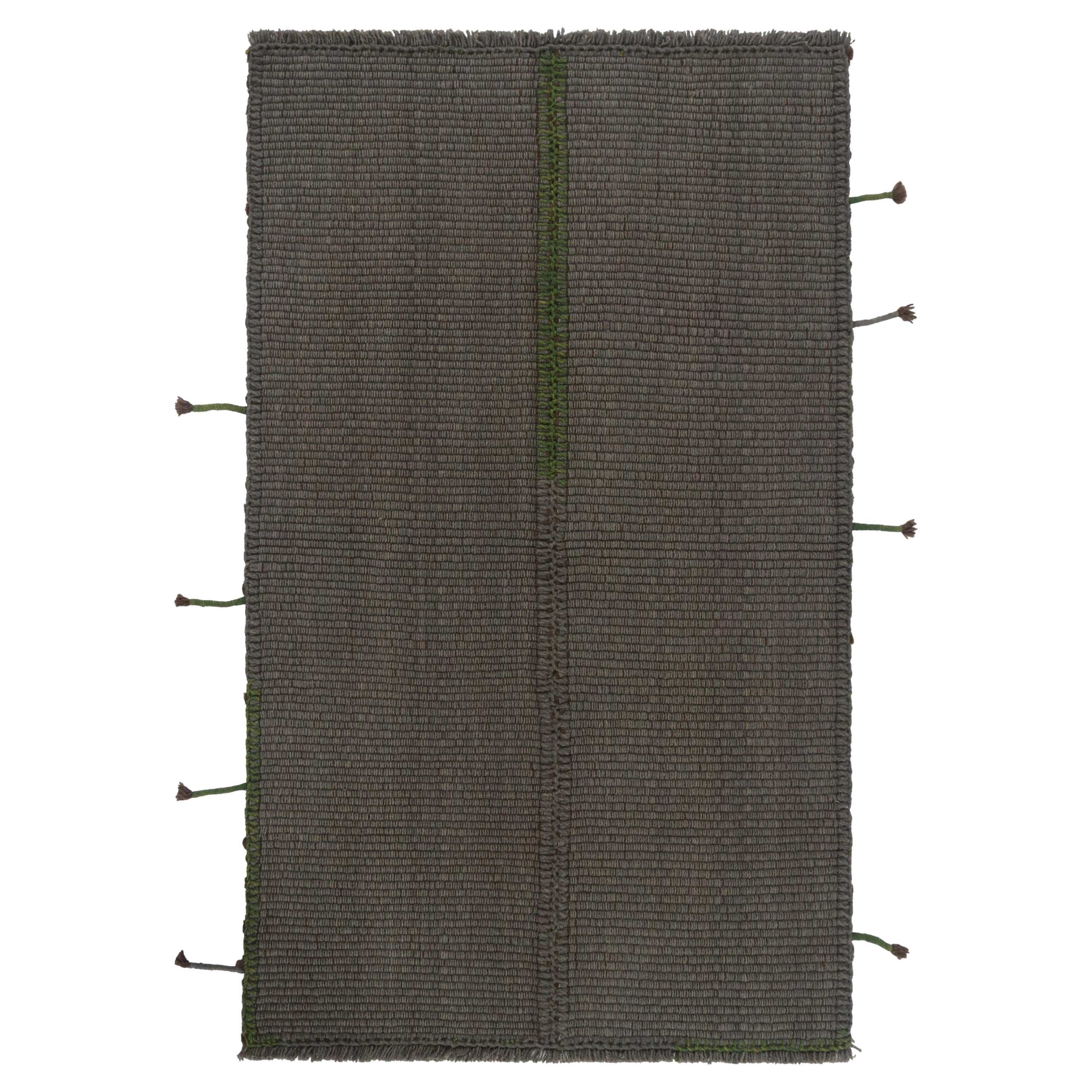 Rug & Kilim’s Contemporary Kilim in Gray with Green and Brown Accents For Sale