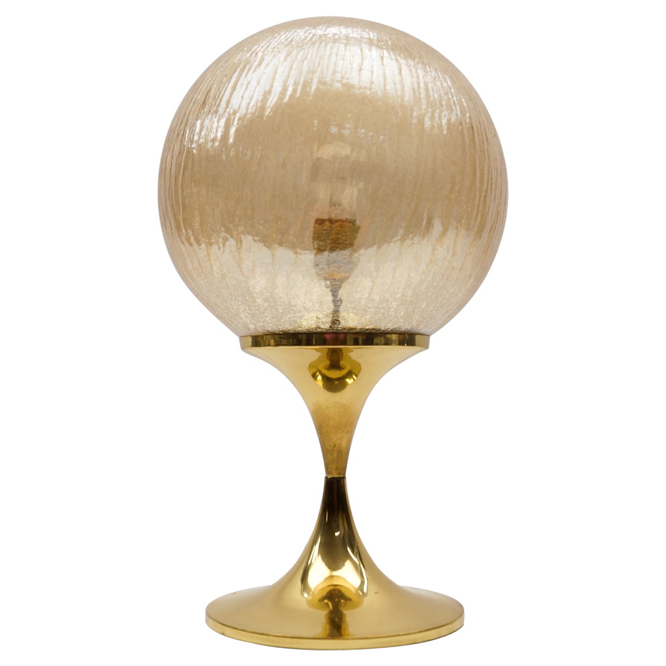 Elegant Brass and Amber Glass Table Lamp, 1960s  For Sale