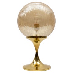 Elegant Brass and Amber Glass Table Lamp, 1960s 