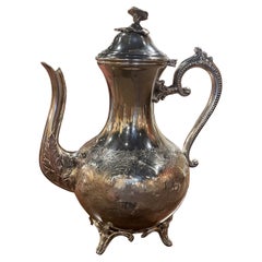 Early 20th Century French Silver Plated Teapot or Coffeepot with Engraved Motifs