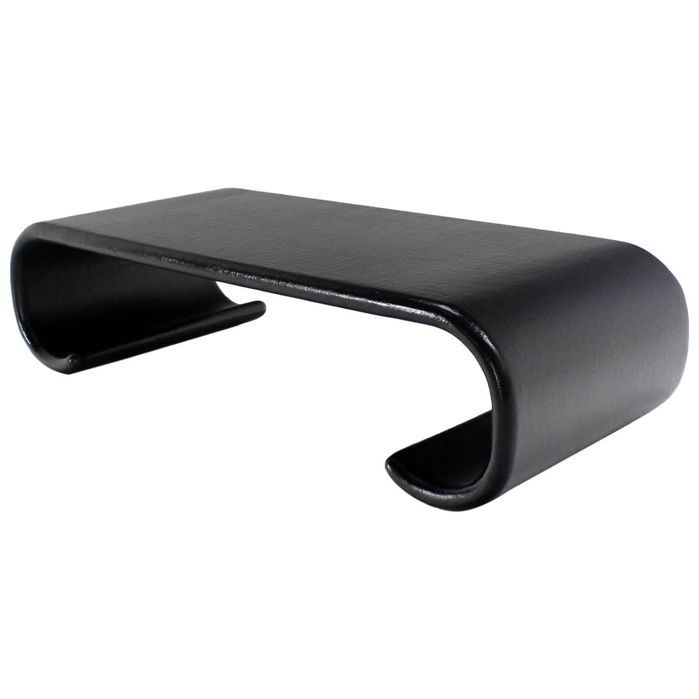 Large Black Lacquer Scroll Mid Century Modern Coffee Table