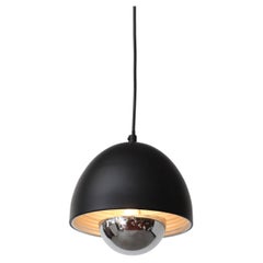 Used Mid-Century Louis Poulsen Style Black Dome Pendant with Chrome Diffuser
