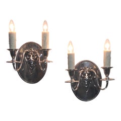 Used Pair Regency Style Lion Silver Plate Sconces Stamped Gebelein, Boston