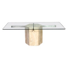 Modern to Postmodern Coffee Table Travertine Hexagon Base Glass Rectangle Top