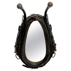 Antique Equestrian Horse Collar Mirror in Distressed Leather