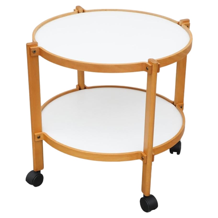 Carrello da bar danese di metà secolo in Wood Wood e Rolle bianco ispirato ad Alvar Aalto