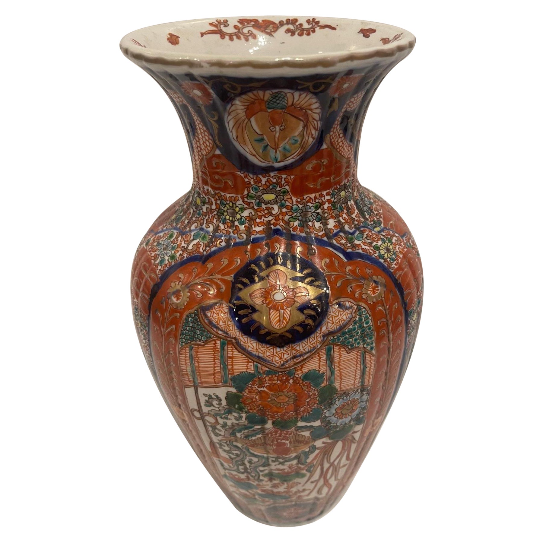 Fluted Japanese Imari Vase, 19th Century For Sale