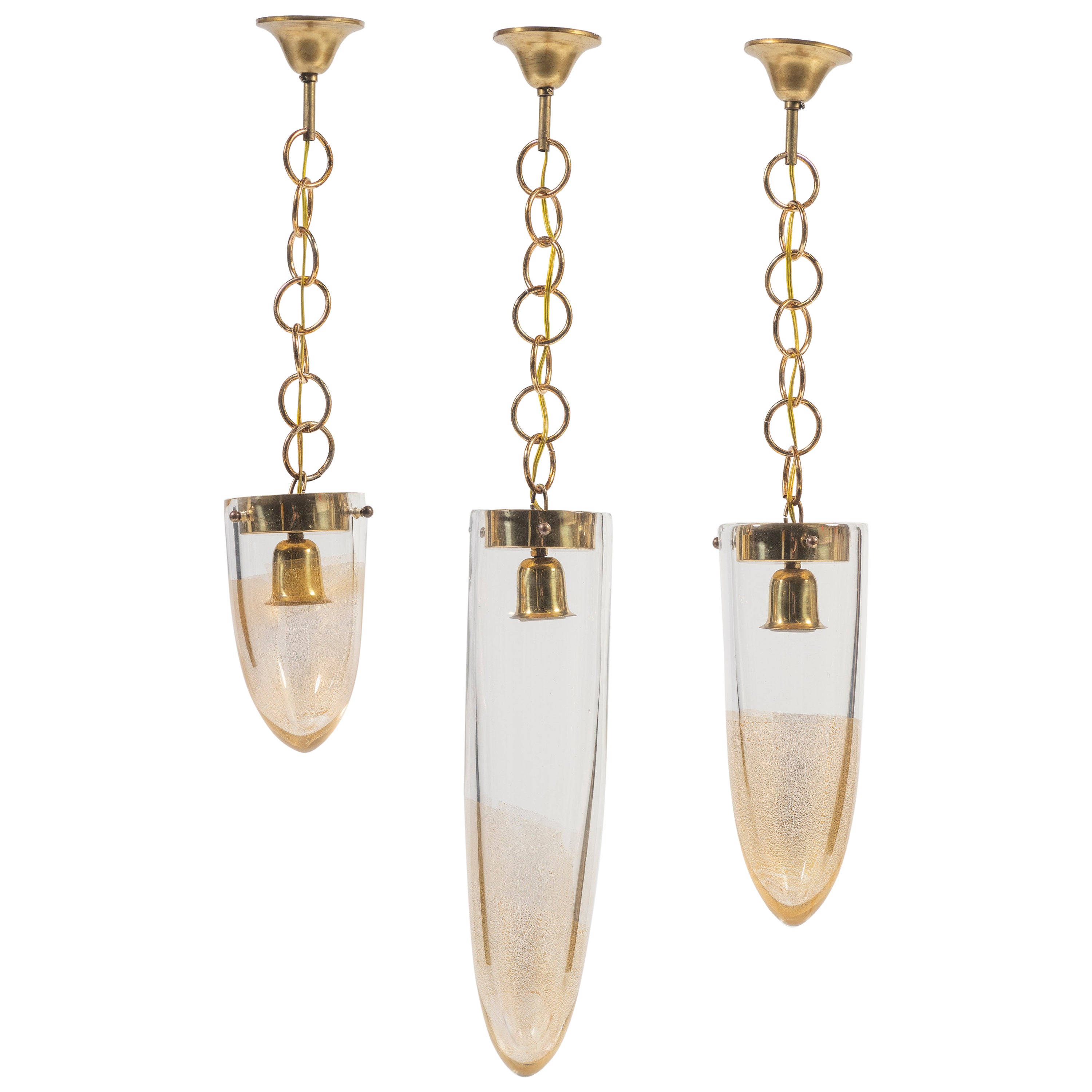 Set of Three Seguso Vetri d'Arte Pendants with Gold Dust Inclusions For Sale