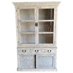 Custom Made Display Cabinet from Reclaimed Elm Wood in Distressed Gray Finish