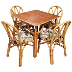 Restored Rattan 3-Strand "Hour Glass" Dining Table & Chairs Dining Set