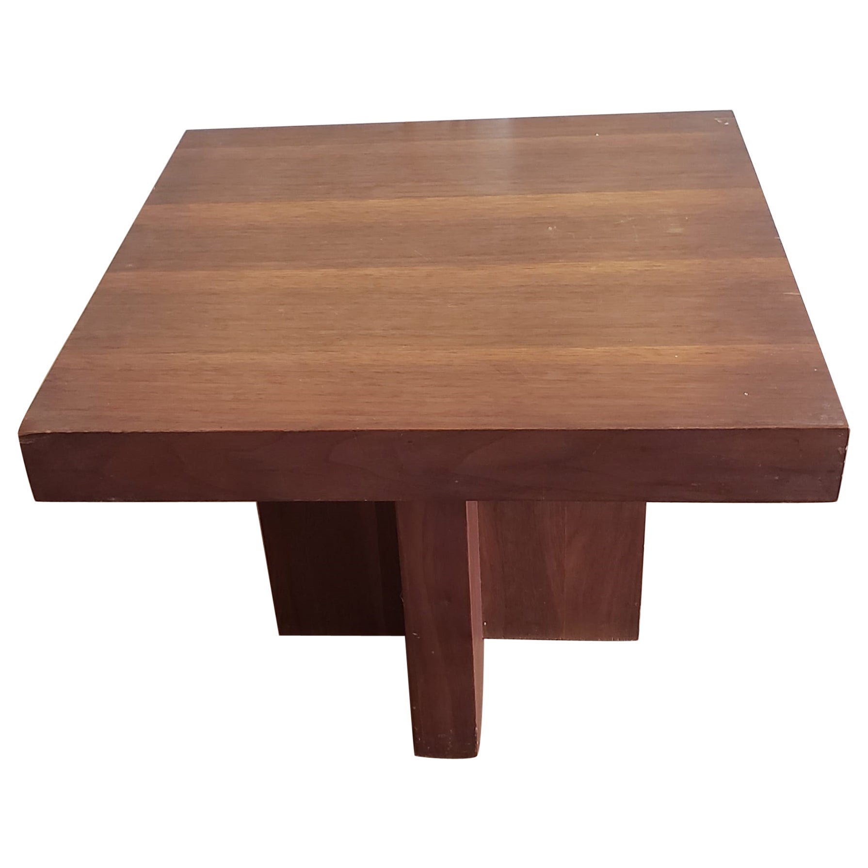 Mid-Century Milo Baughman Style Walnut Cruciform End Tables For Sale
