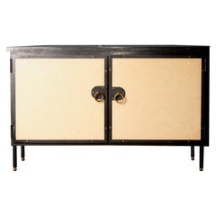 Jacques Adnet attribute metal and faux leather buffet