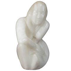 "Crouching Girl" Marble Sculpture, 20th Century