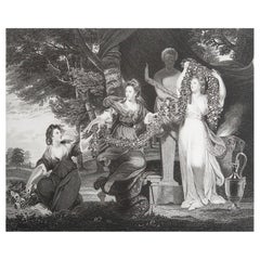 Original Antique Print of Aristocratic Ladies After Joshua Reynolds. C.1850