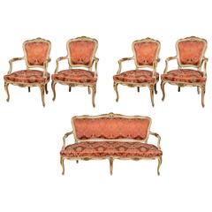 Louis XV Paint Decorated Sofa with Four Matching Chairs