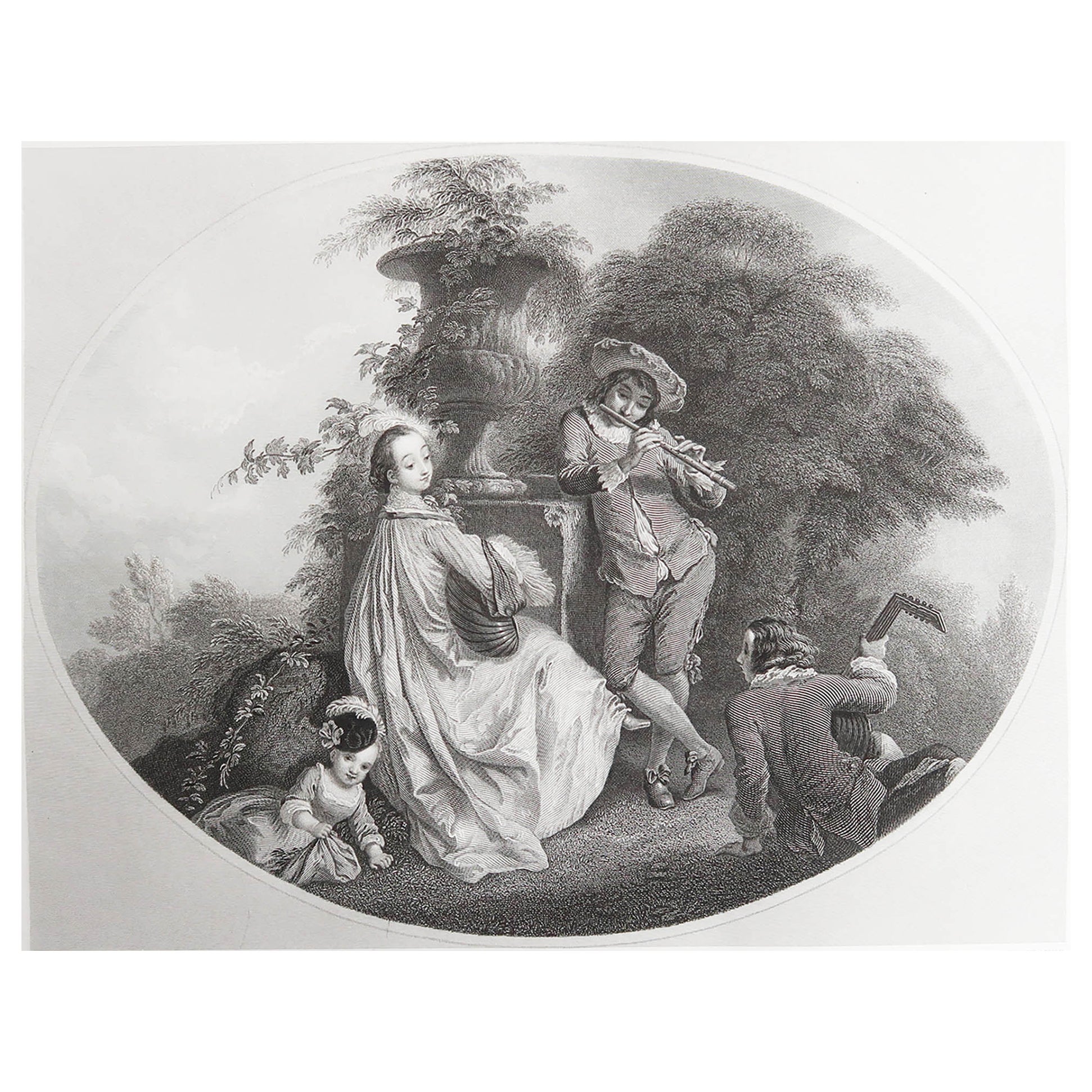 Original Antique Print of The Garden After Antoine Watteau. C.1850