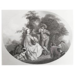 Impression originale et ancienne du jardin d'après Antoine Watteau. C.1850
