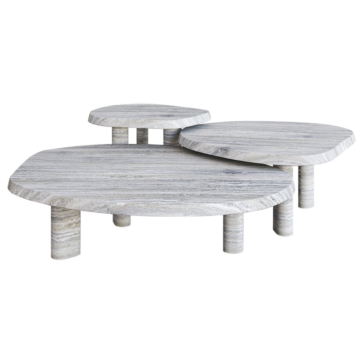 Silver Travertine Large Fiori Nesting Coffee Table by the Essentialist For Sale
