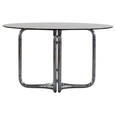Giotto Stoppino Round Dining Table in Steel and Smoked Glass 1970s