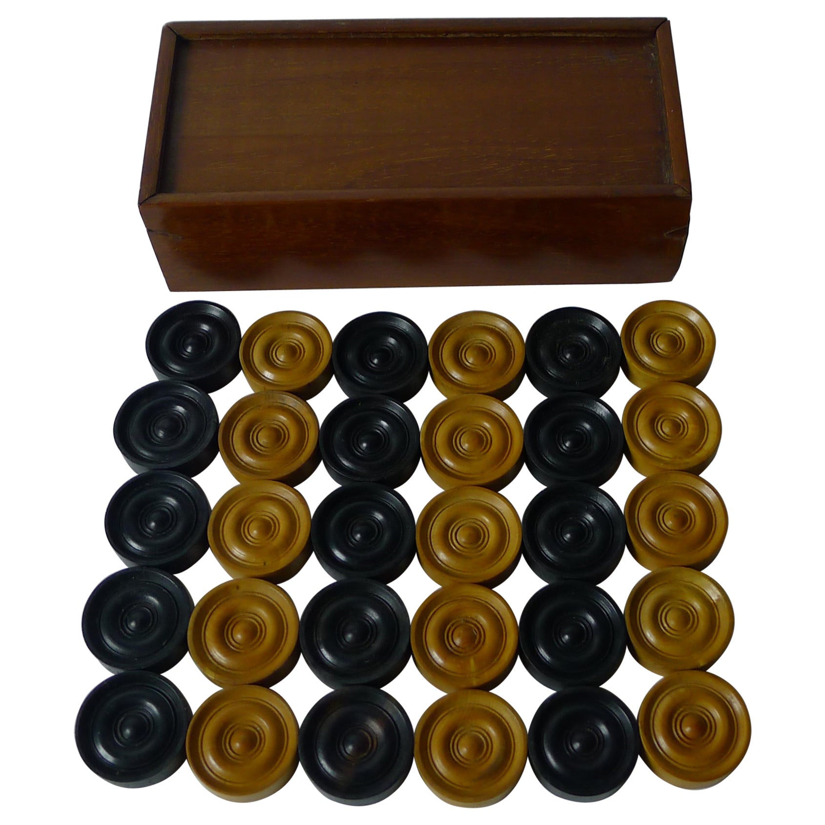Small Set Antique Draughts / Checkers / Backgammon Counters For Sale