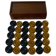 Small Set Antique Draughts / Checkers / Backgammon Counters