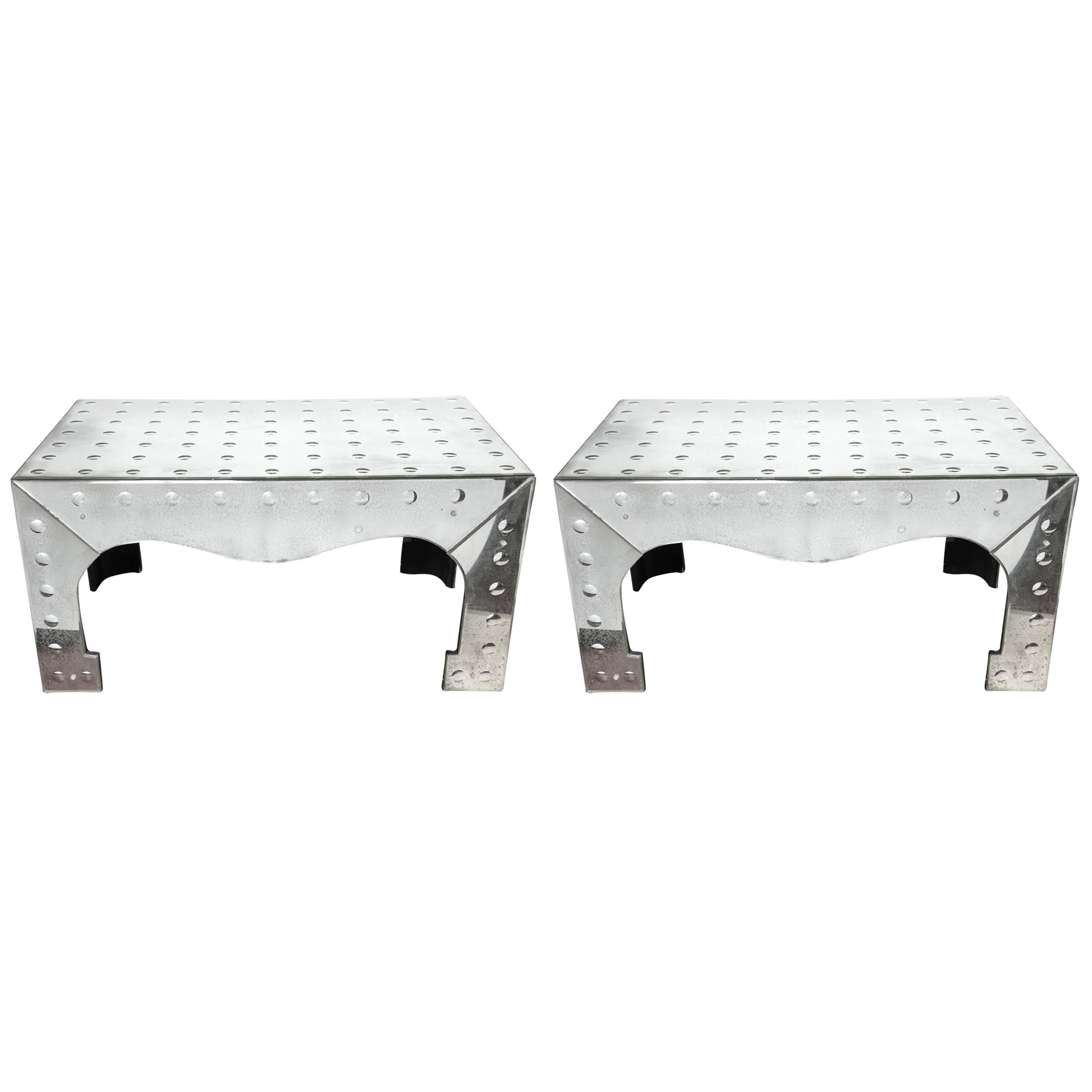 Pair of Pagoda Mirrored Coffee Tables