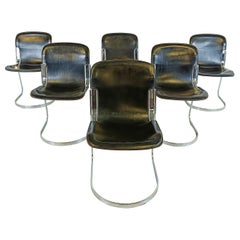 Vintage dining chairs by Willy Rizzo for cidue set of 6, 1970s