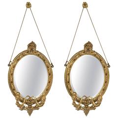 Pair of 19th Century Mirror Oval Sconces 6