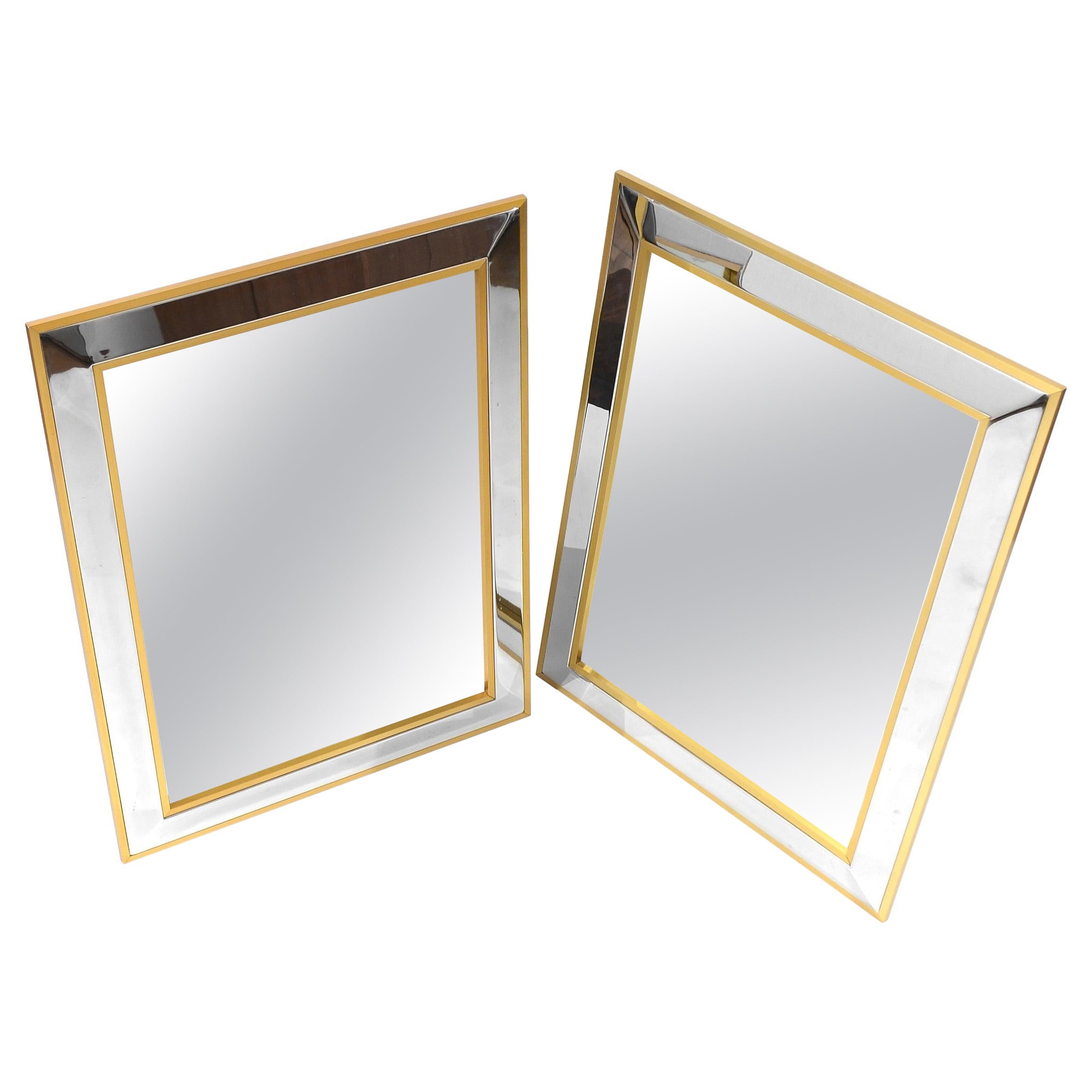 Chrome and brass mirrors, Zevi & C, Italy, 1970's For Sale