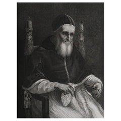 Original Antique Print of Pope Julius II After Raphael. C.1850