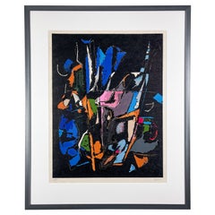André Lanskoy, Abstract Expressionist Composition, Lithograph, pink blue & black