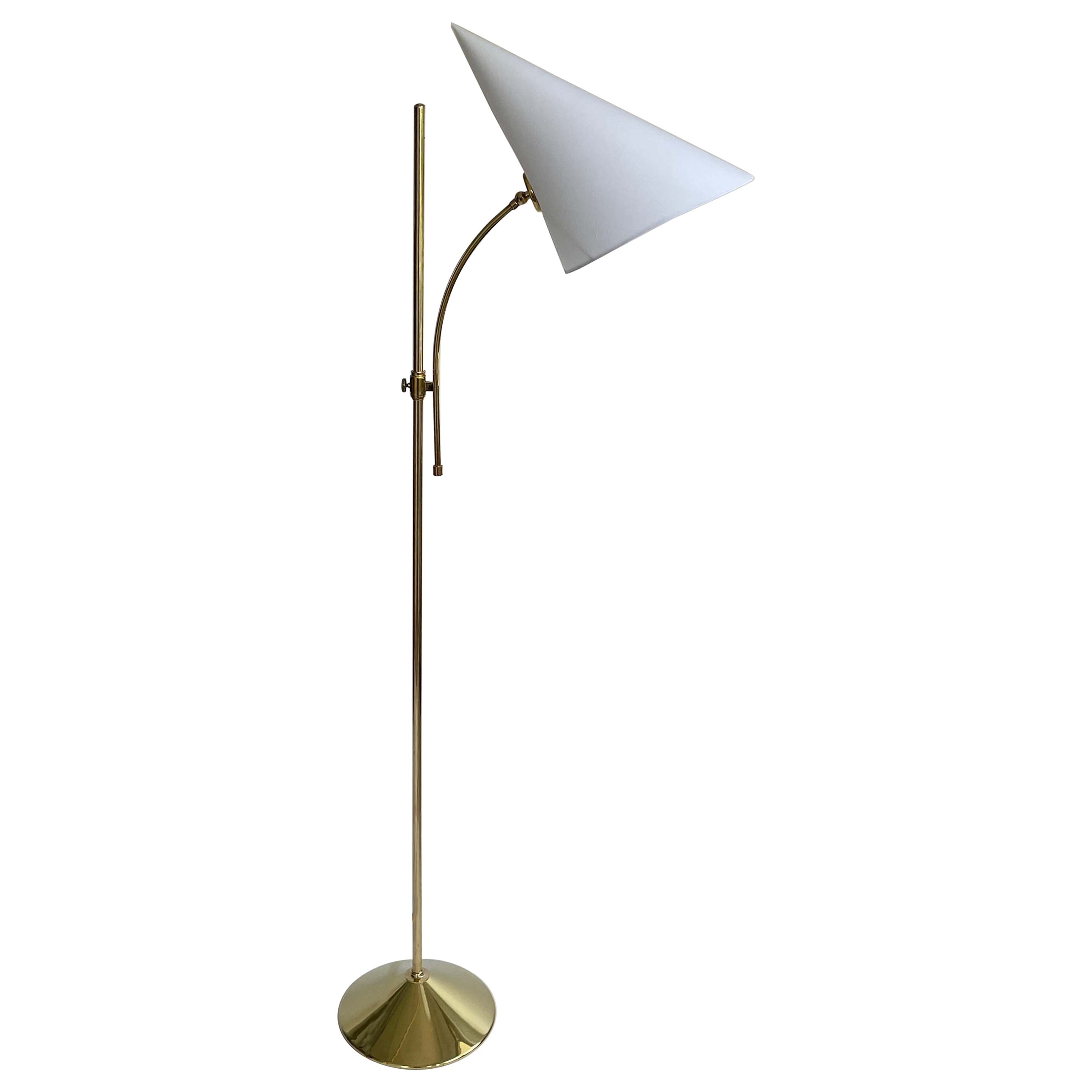 Swedish Designer Adjustable Witches Hat Brass Floor Lamp, 1950s For Sale