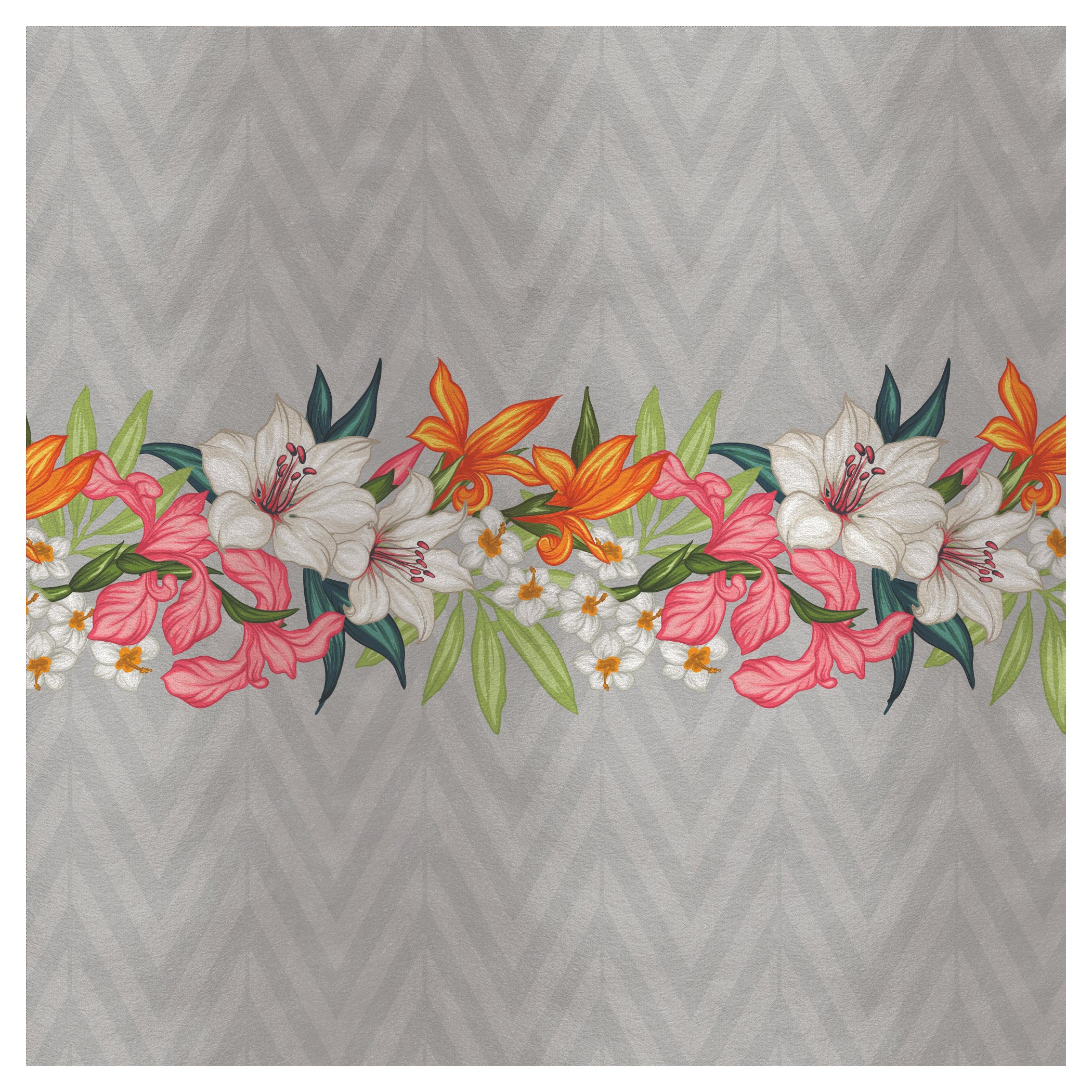 Contemporary Flowers and Chevron Silk Panel For Sale