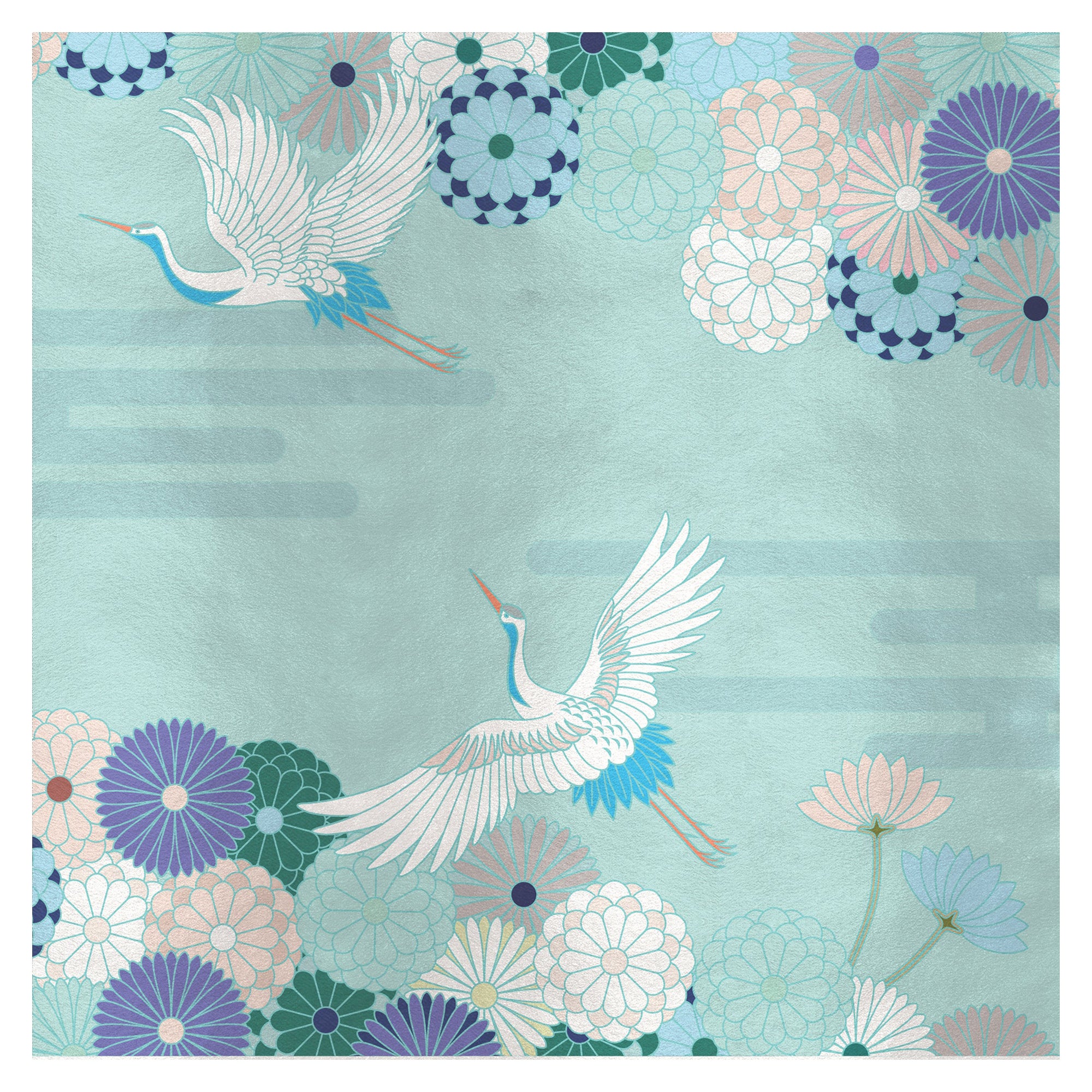 Contemporary Flowers and Storks Silk Panel For Sale