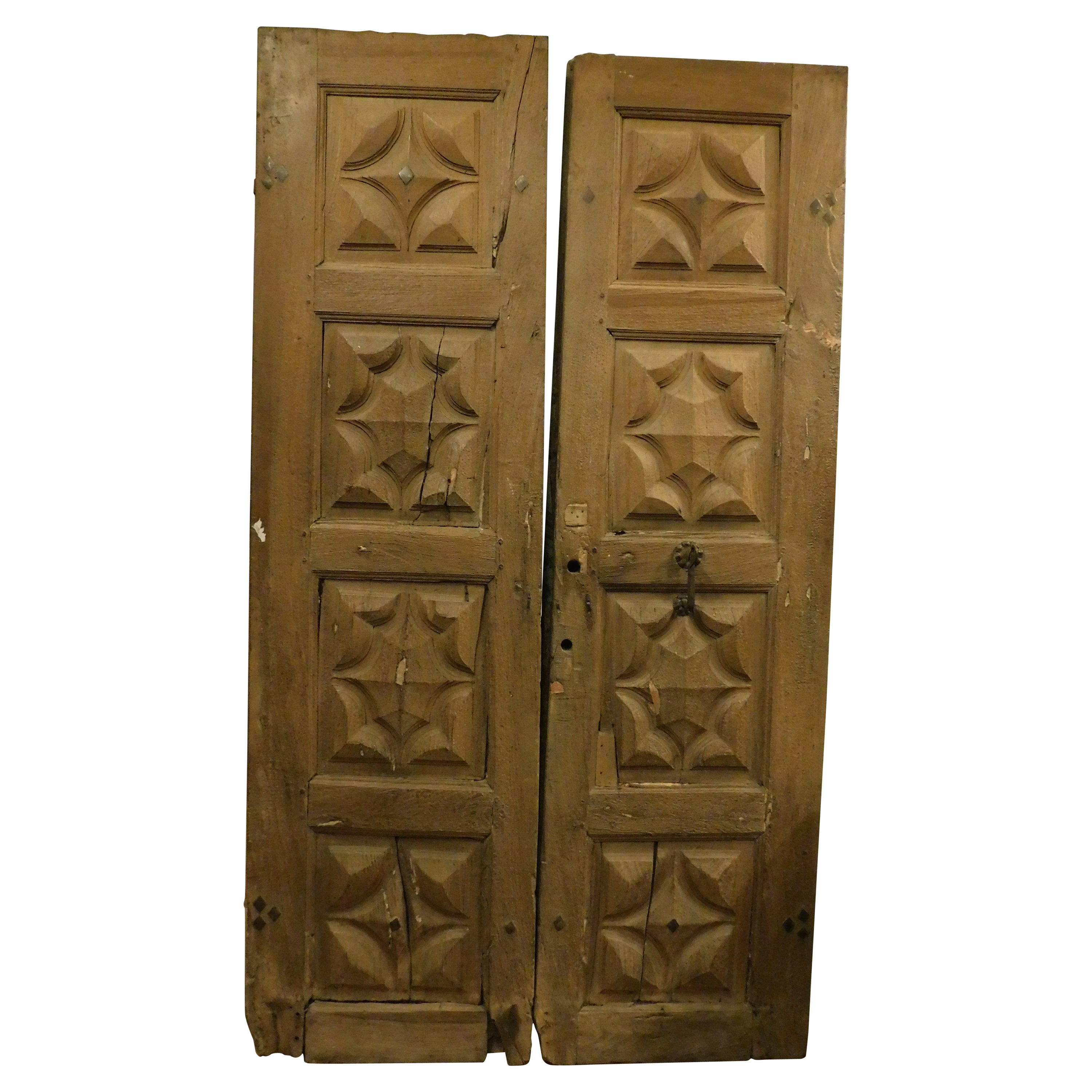 Double entrance main door carved in walnut, Italy For Sale