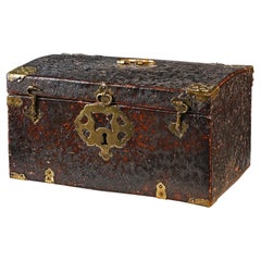 Antique Late 17th Century Leather And Brass Travelling Box