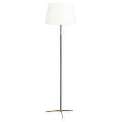 Brass and Black Leather Floor Lamp