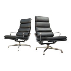Pair of Charles & Ray Eames Herman Miller Black Leather "Soft Pad" Lounge Chairs