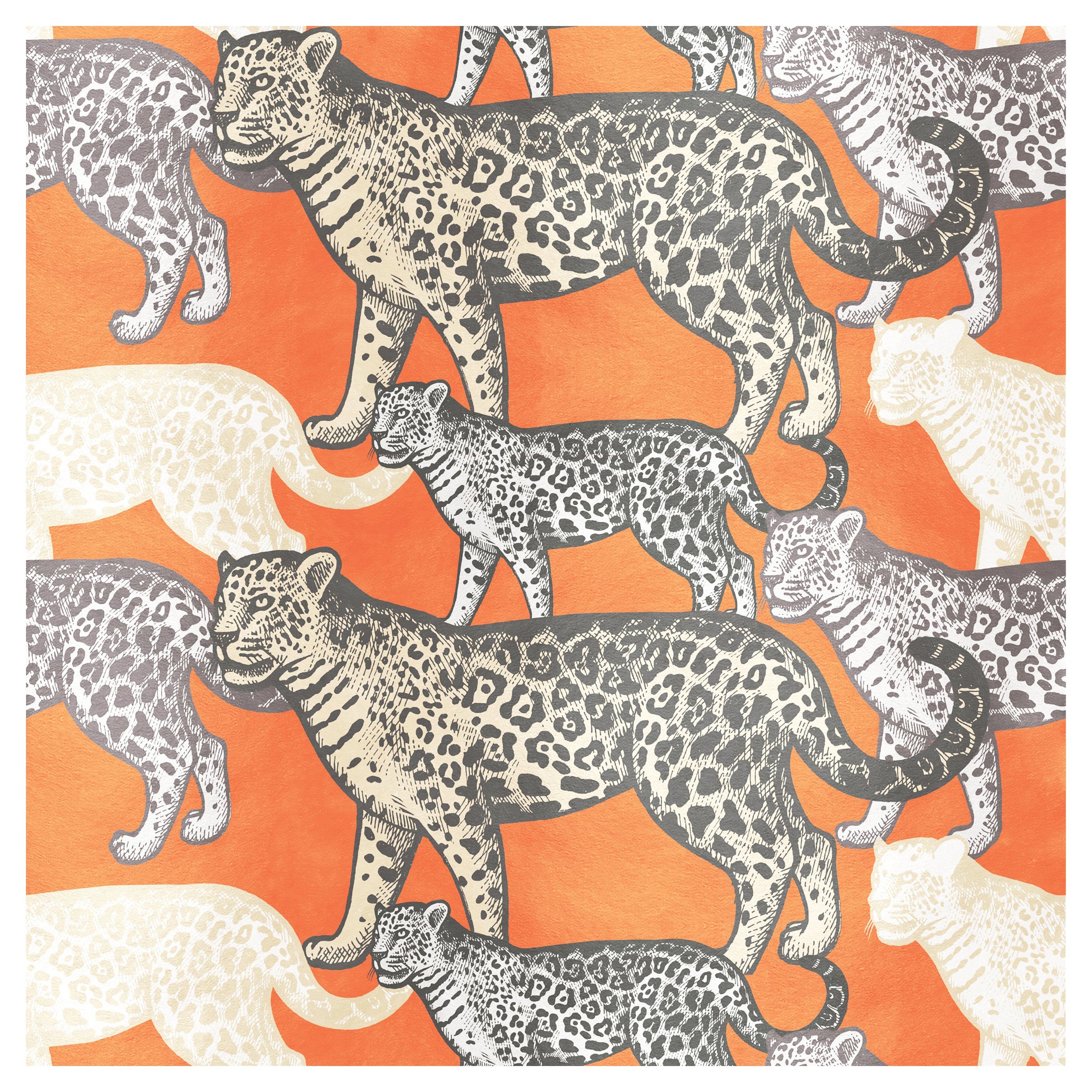 Contemporary Walking Leopards Silk Panel