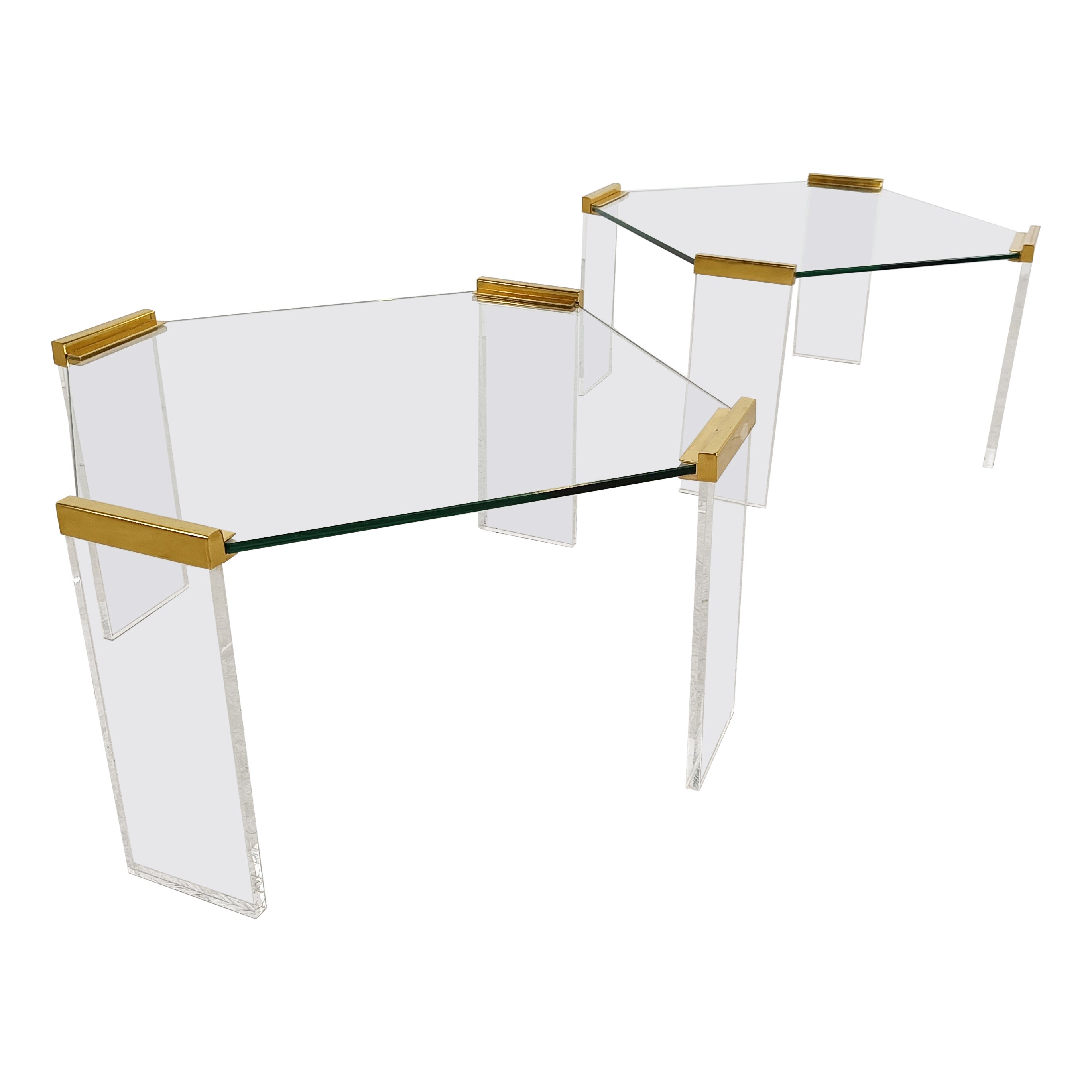 Lucite and brass coffee or side tables, 1970s