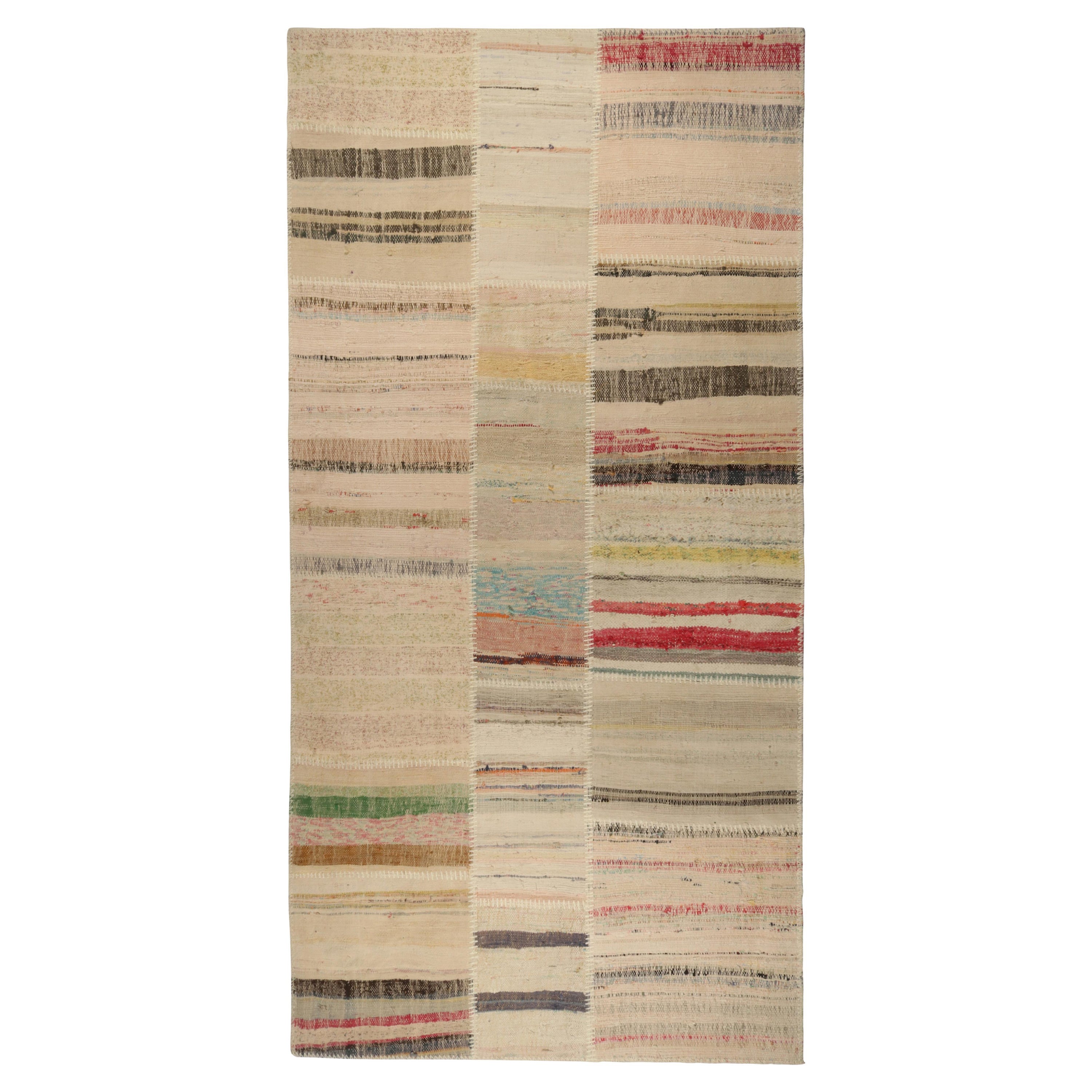 Rug & Kilim’s Patchwork Kilim Rug in Polychromatic Stripes For Sale