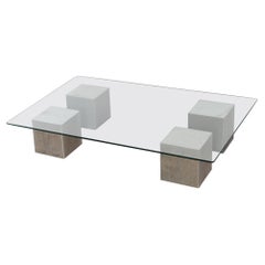 Postmodern sculptural cast aluminium cube and glass coffee table