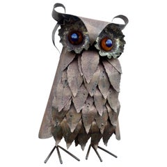 Vintage 1970s Brutalist Metal Owl Sculpture in the Style of Curtis Jere
