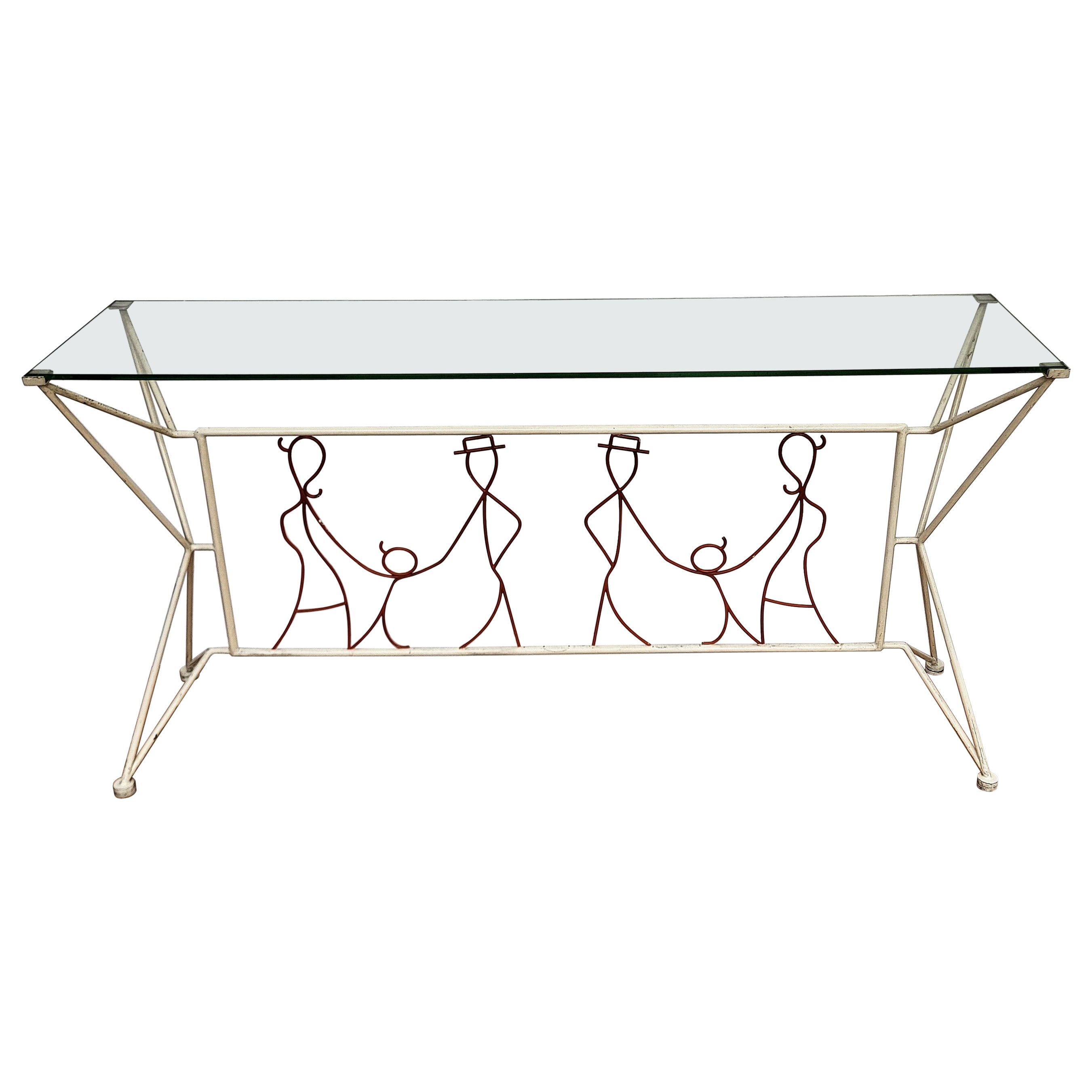 Table console sculpturale italienne unique en verre et fer des années 1960 en vente