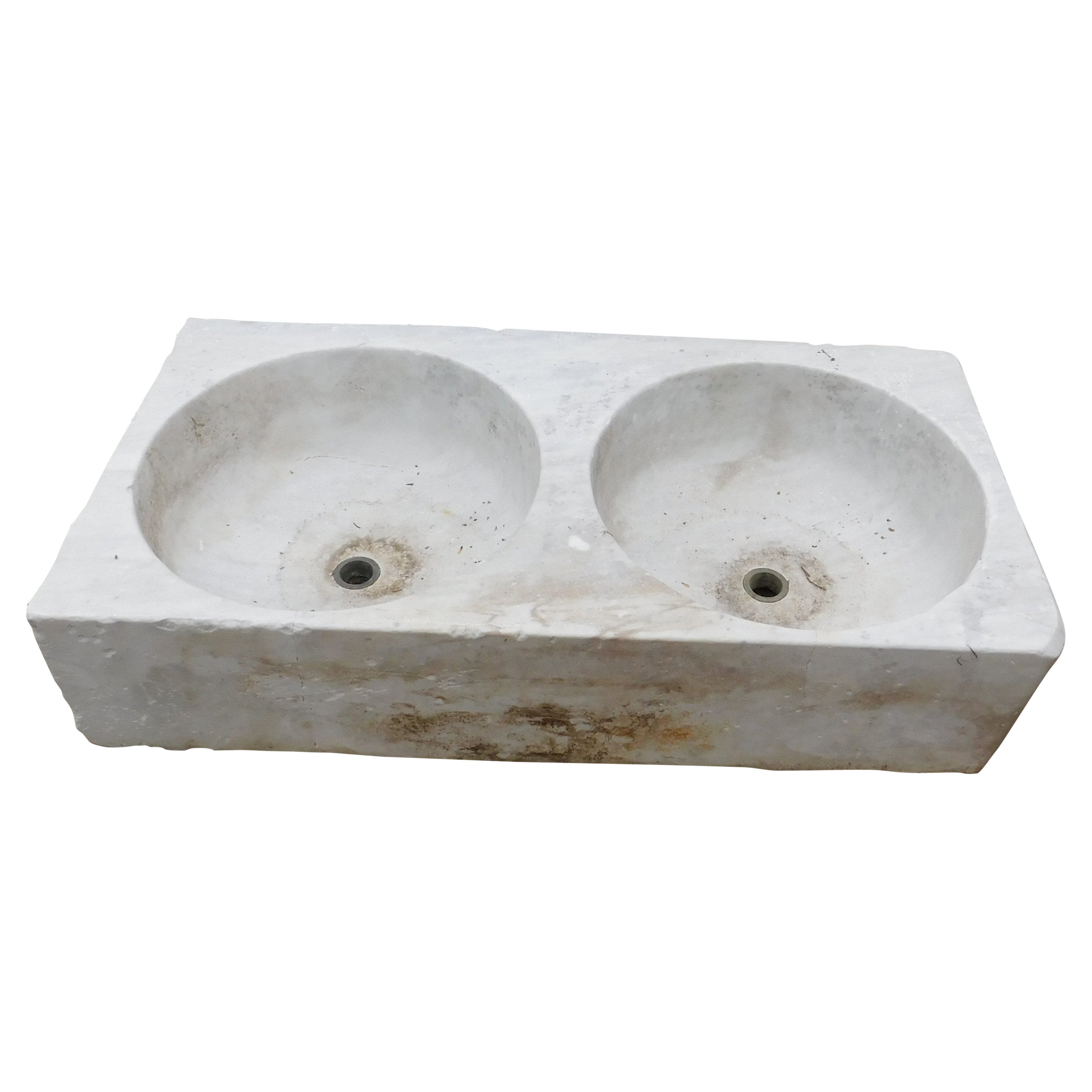 Double washbasin, Carrara white marble sink for indoors or outdoors, 1900s