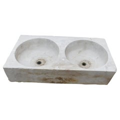 Antique Double washbasin, Carrara white marble sink for indoors or outdoors, 1900s