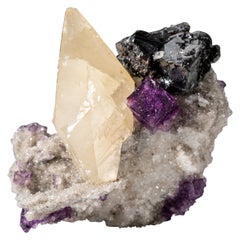 Goldenes Calcite mit Sphalerit und Fluoritkristall aus der Ulmenholzmühle, Tennessee